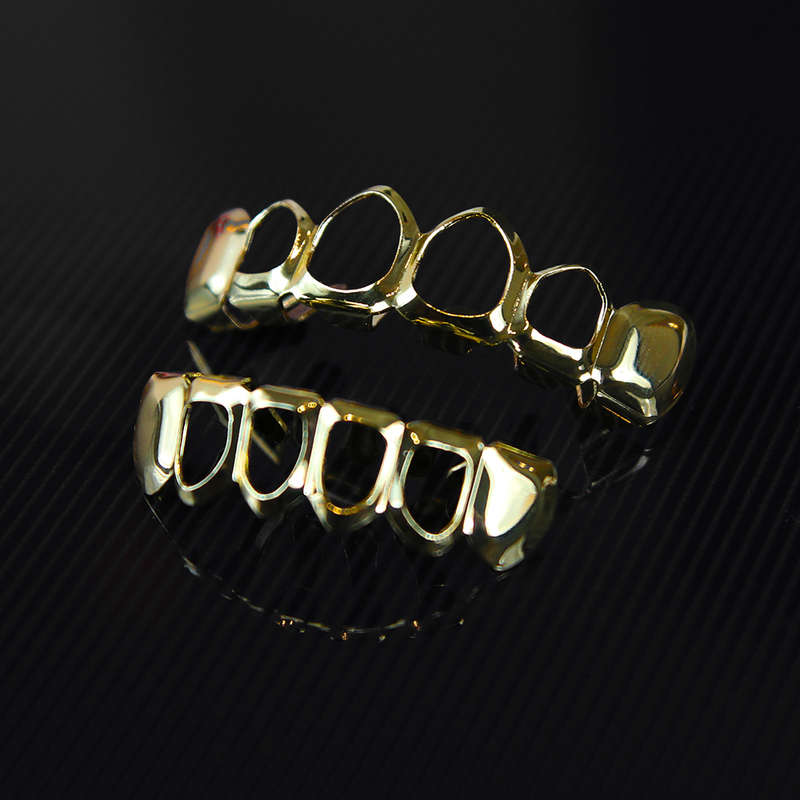 Hollowed Out Gold Teeth Grillz Covers  upper and lower set