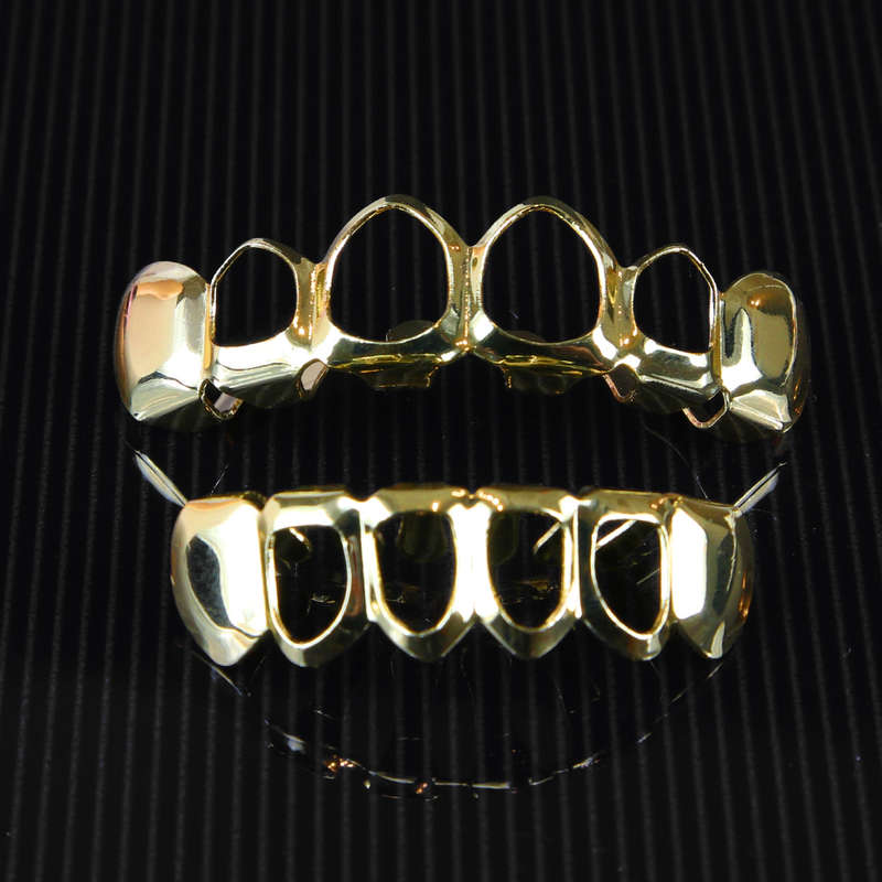Hollowed Out Gold Teeth Grillz Covers  upper and lower set