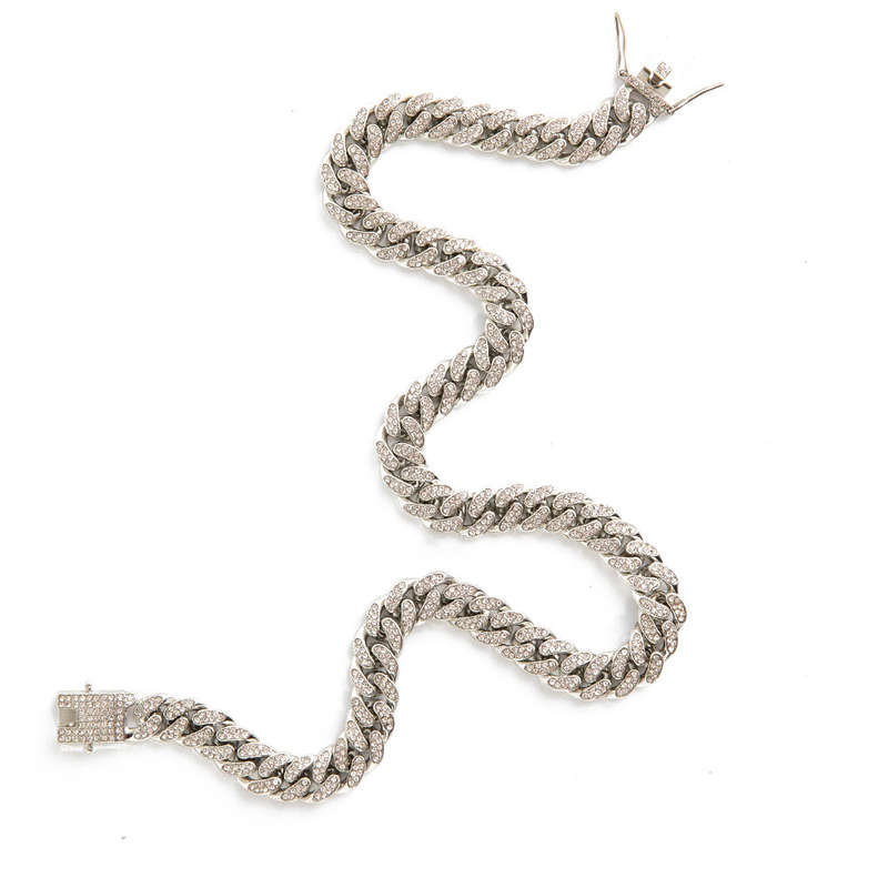 20 Silver Cuban Chainlink necklace encrusted in crystal rhinestones (12mm width)