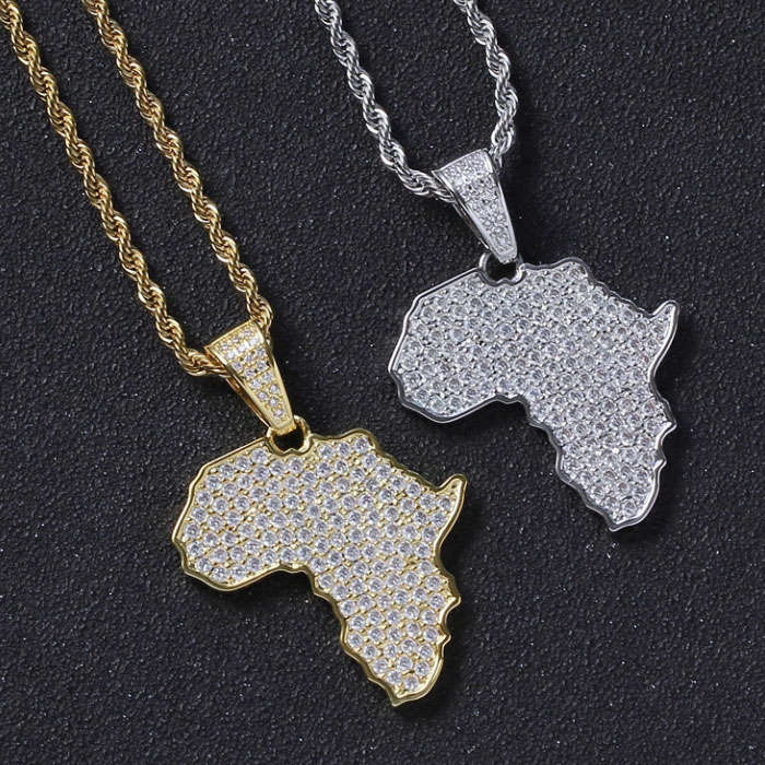 Africa Continent Golden Pendant encrusted in Zircon Stones