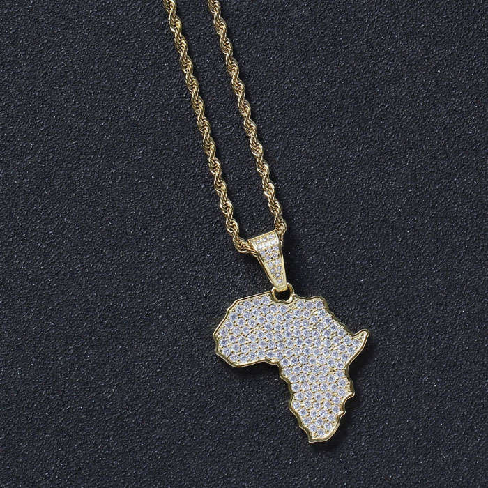 Africa Continent Golden Pendant encrusted in Zircon Stones