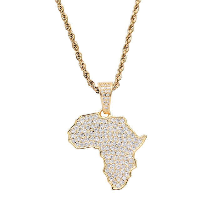 Africa Continent Golden Pendant encrusted in Zircon Stones