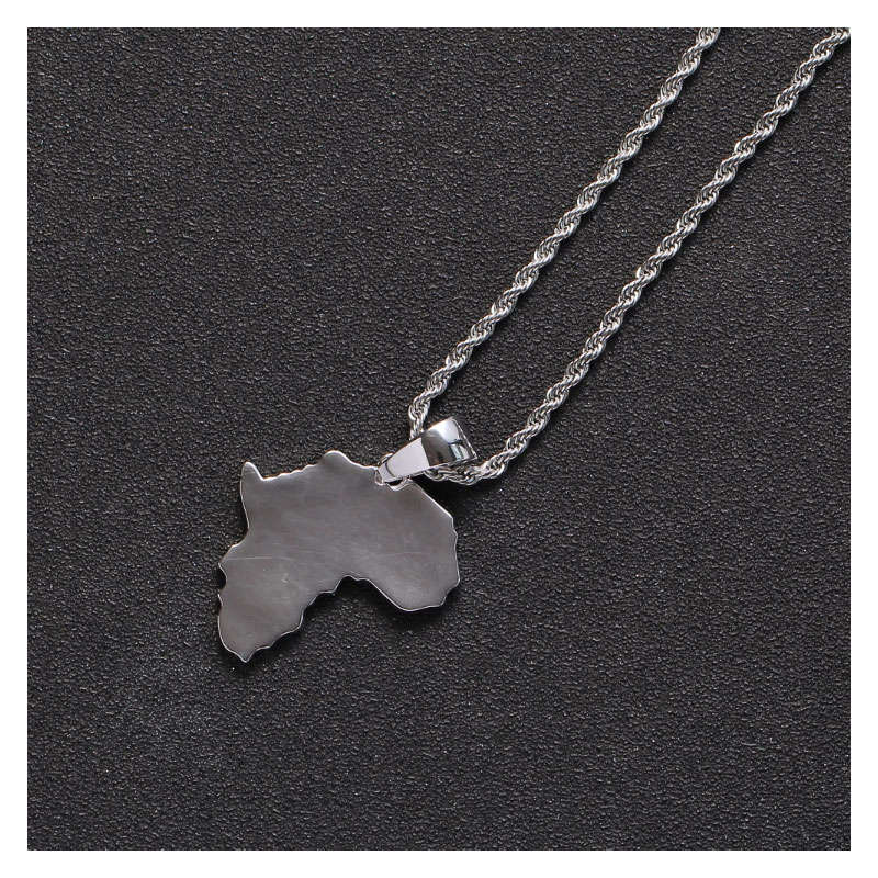 Africa Continent Iced Silver Pendant encrusted in Zircon Stones