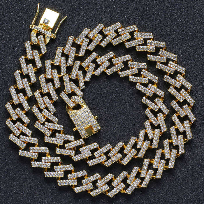 20 Cuban Golden Necklace rectangle link encrusted with silver zirconia