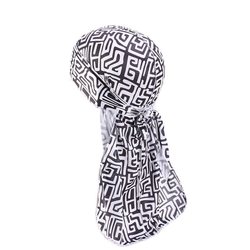 Silky Durag with Ankara Black and White African Print Design
