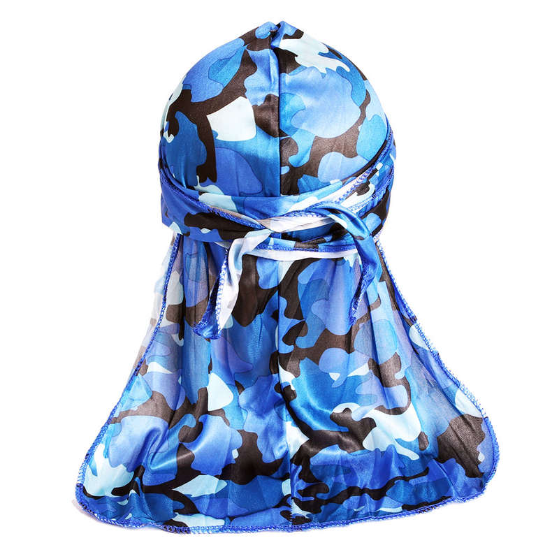 Durag Boss Silky Satin Durag with Extra Length Ties (Camouflage Blue)