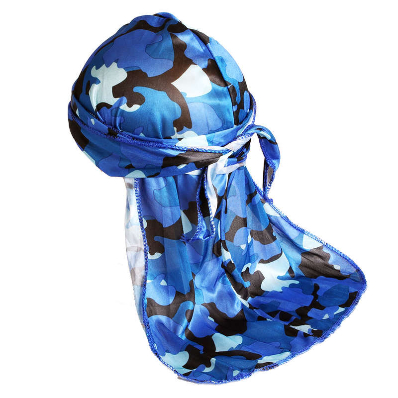 Durag Boss Silky Satin Durag with Extra Length Ties (Camouflage Blue)
