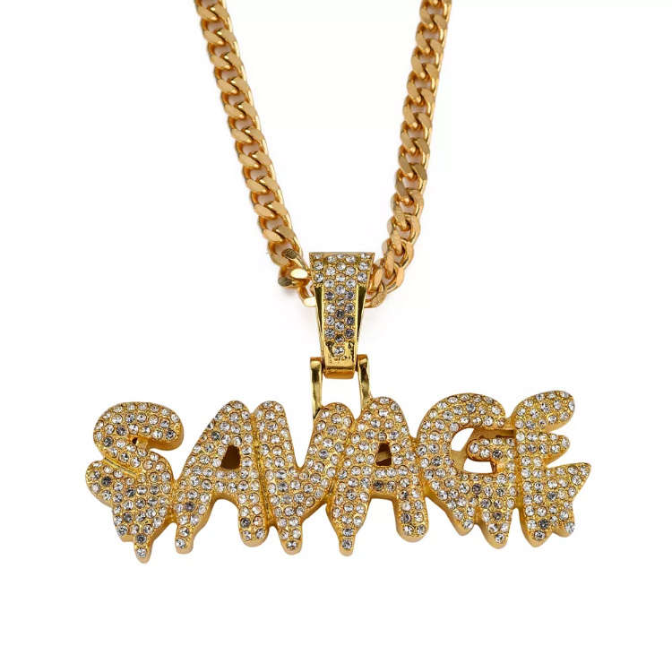 24" Savage Drip Iced out Gold Pendant with Chain