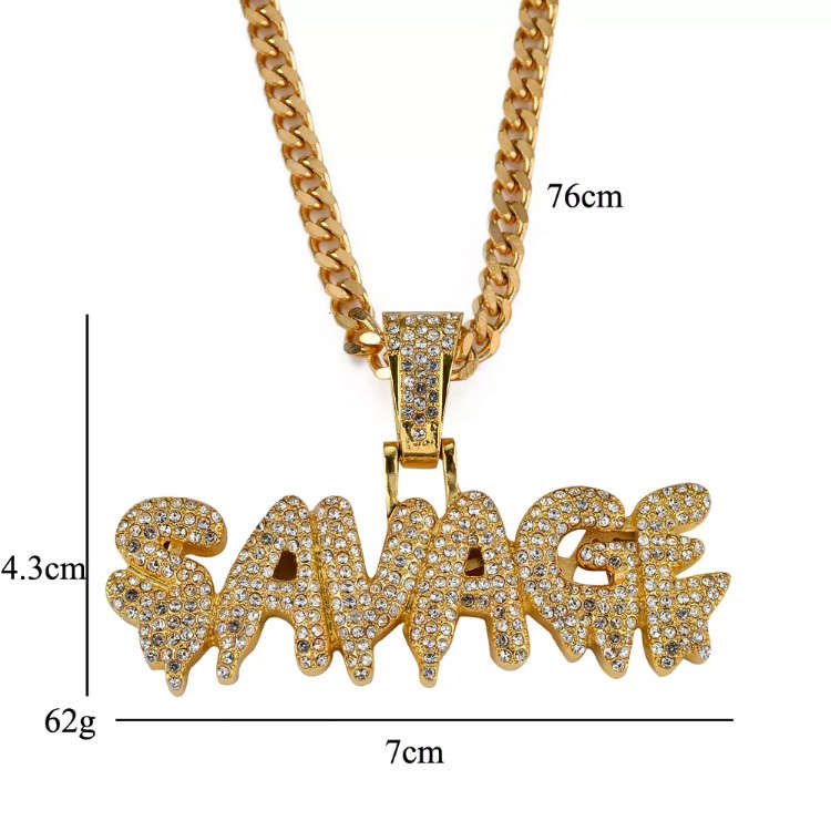 24" Savage Drip Iced out Gold Pendant with Chain