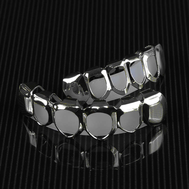 Hollowed Out Silver Teeth Grillz Covers  upper and lower set