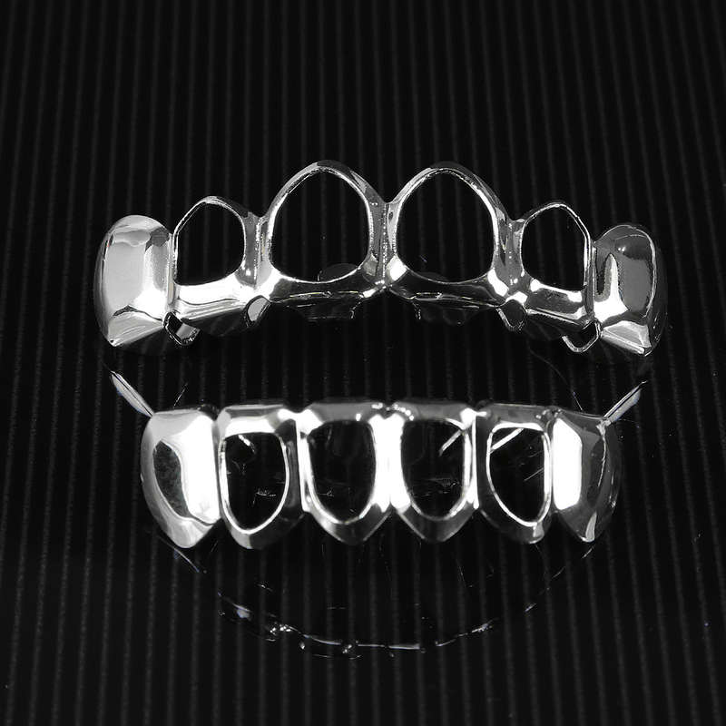Hollowed Out Silver Teeth Grillz Covers  upper and lower set