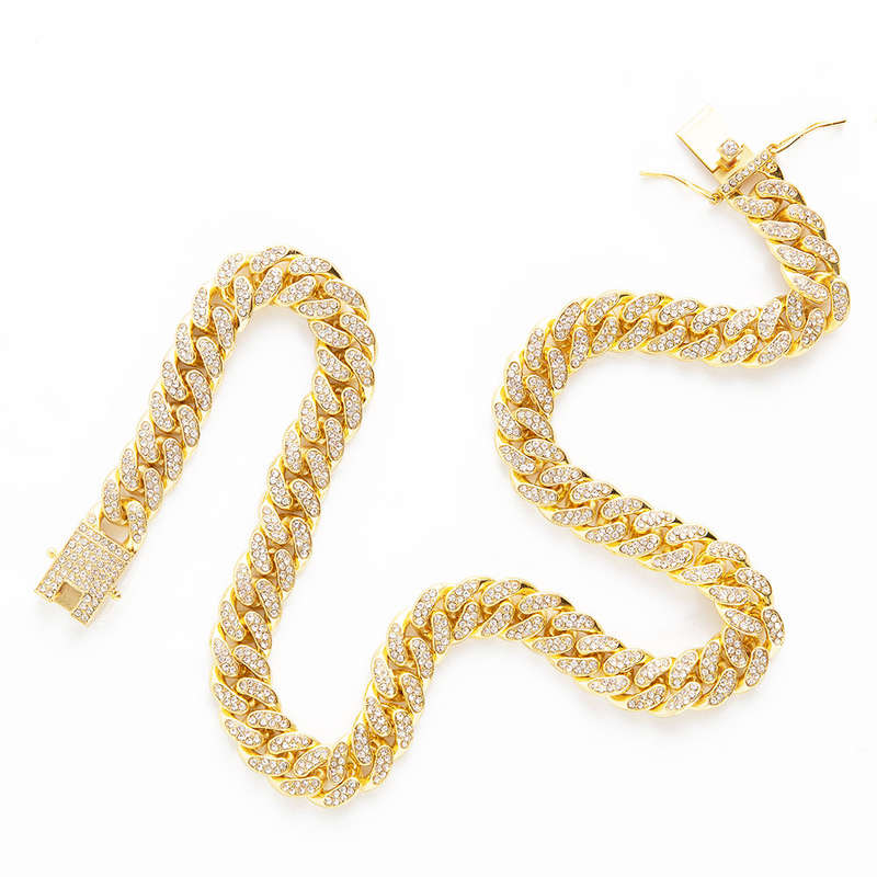 20 Golden Cuban Chainlink necklace encrusted in crystal rhinestones(12mm width)