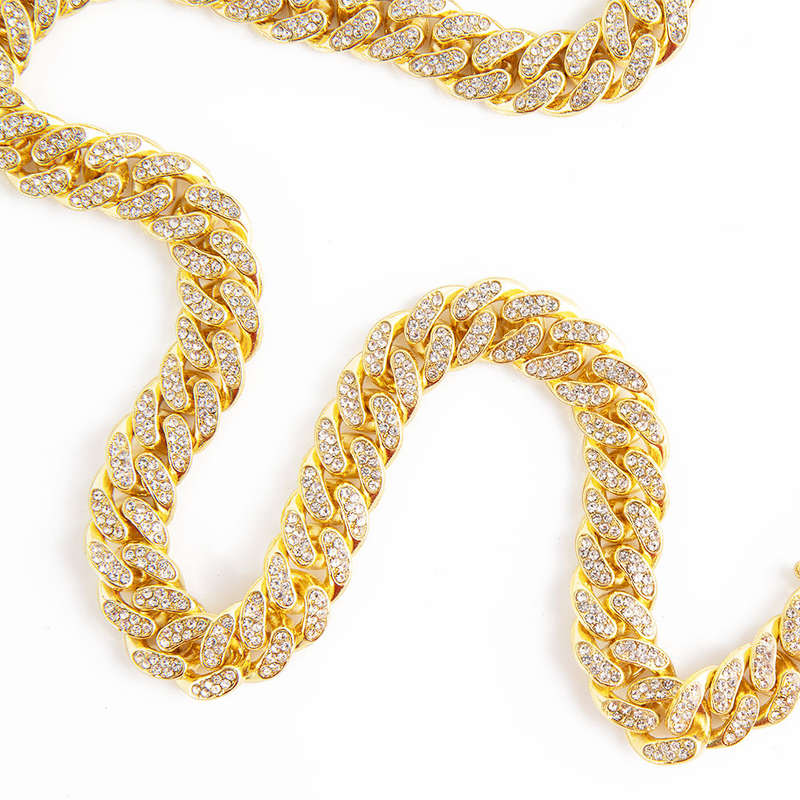 20 Golden Cuban Chainlink necklace encrusted in crystal rhinestones(12mm width)
