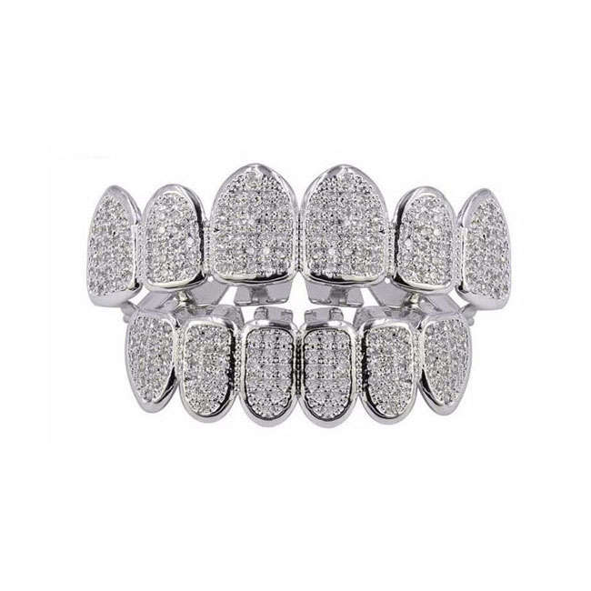 Ultra Iced Out Silver Teeth Grillz with AAA Grade Micro Pave CZ Diamonds