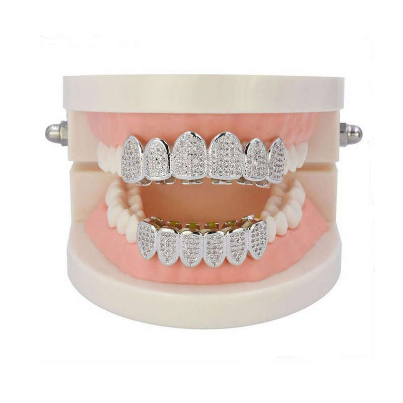 Ultra Iced Out Silver Teeth Grillz with AAA Grade Micro Pave CZ Diamonds