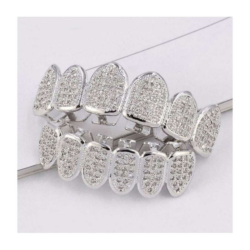 Ultra Iced Out Silver Teeth Grillz with AAA Grade Micro Pave CZ Diamonds