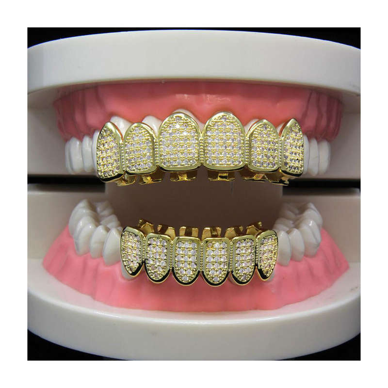 Ultra Iced Out Gold Teeth Grillz with AAA Grade Micro Pave CZ Diamonds