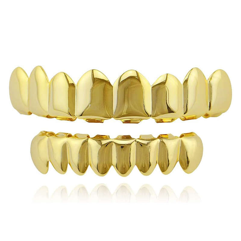 Gold Teeth Grillz with 8 Tooth Upper &amp; Lower Set