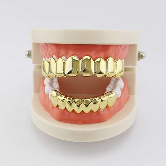 Gold Teeth Grillz with 8 Tooth Upper &amp; Lower Set