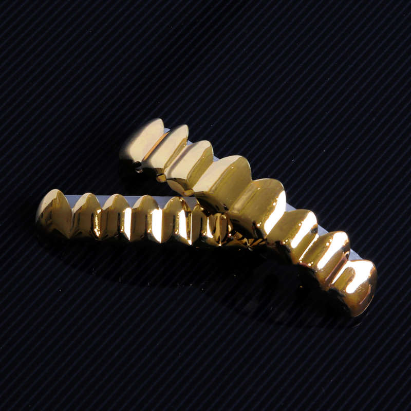 Gold Teeth Grillz with 8 Tooth Upper &amp; Lower Set
