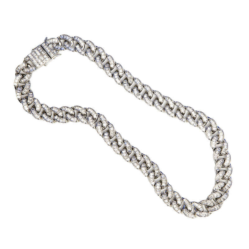 Chunky Cuban Baguette CZ Diamond 15mm Necklace (Silver)