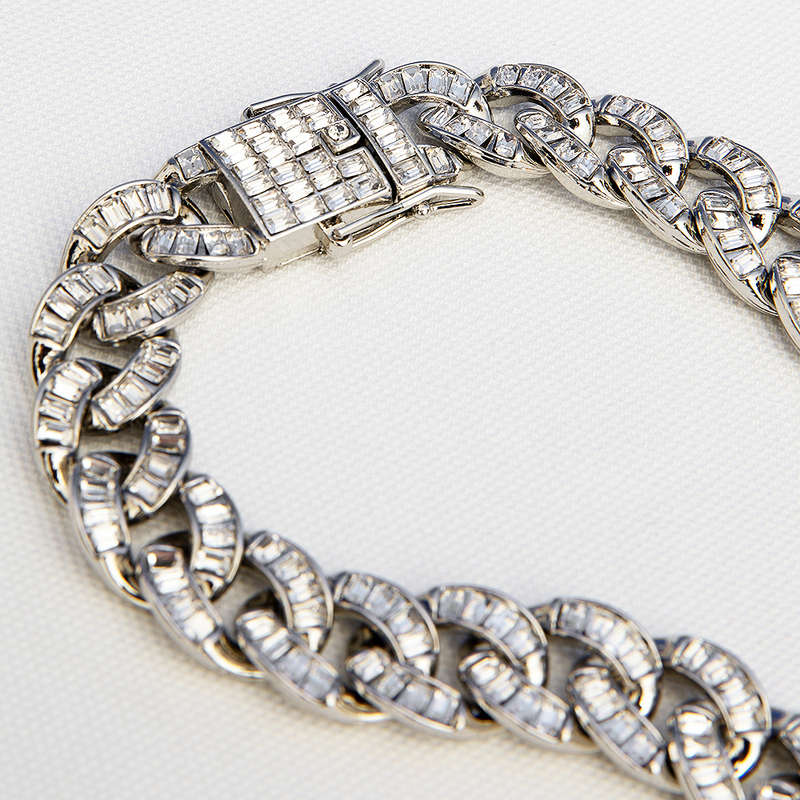 Chunky Cuban Baguette CZ Diamond 15mm Necklace (Silver)