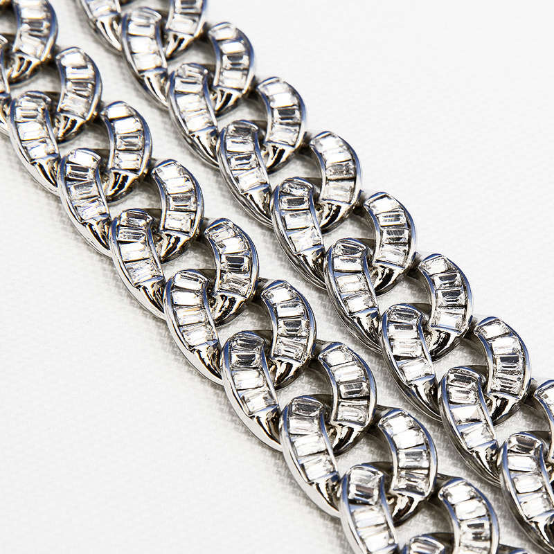 Chunky Cuban Baguette CZ Diamond 15mm Necklace (Silver)
