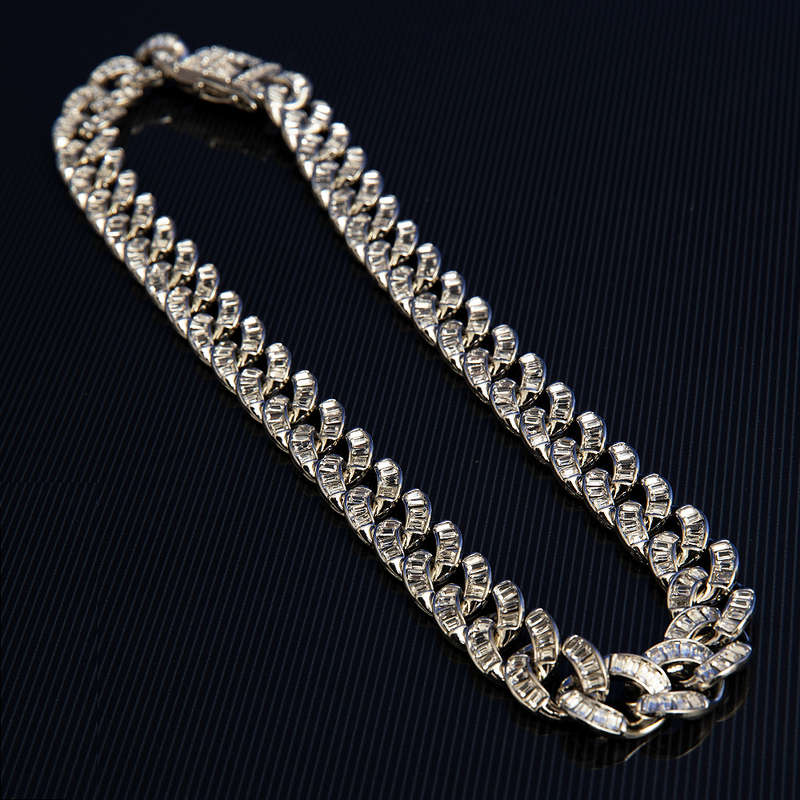 Chunky Cuban Baguette CZ Diamond 15mm Necklace (Silver)