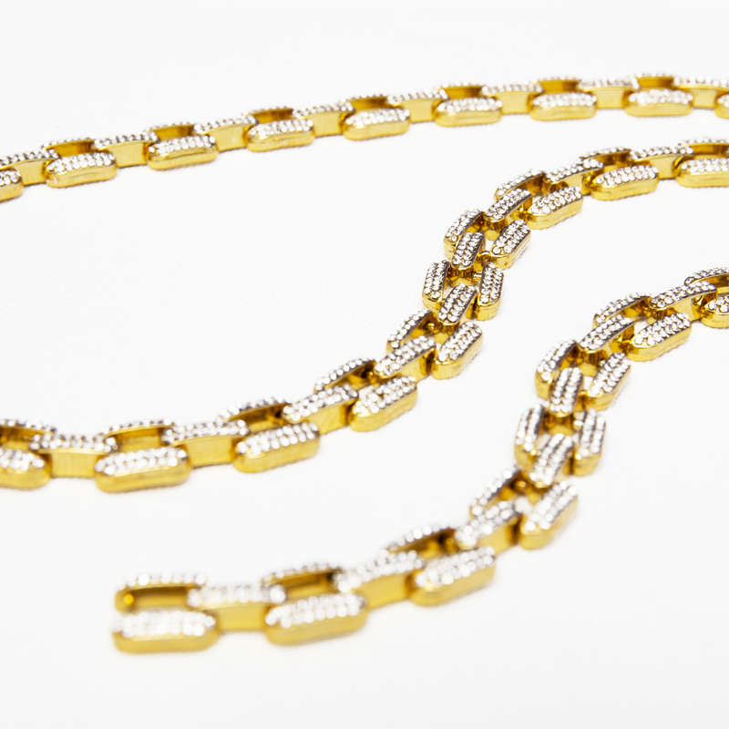 Cuban Iced CZ Diamond Necklace & Bracelet Set (gold)