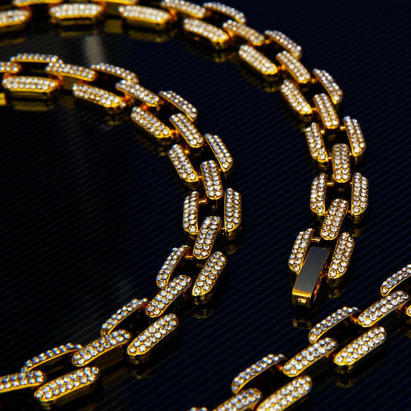 Cuban Iced CZ Diamond Necklace & Bracelet Set (gold)
