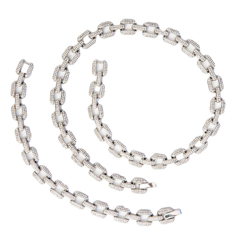 Cuban Iced CZ Diamond Necklace &amp; Bracelet Set (Silver)