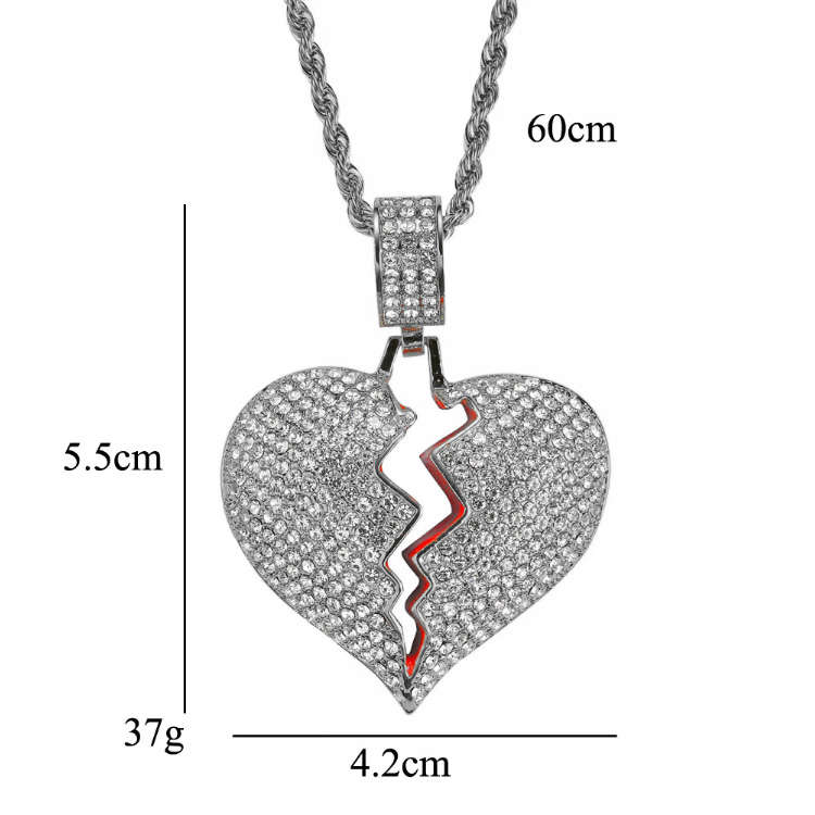 20" Iced Silver Broken Heart Pendant &amp; Chain Set