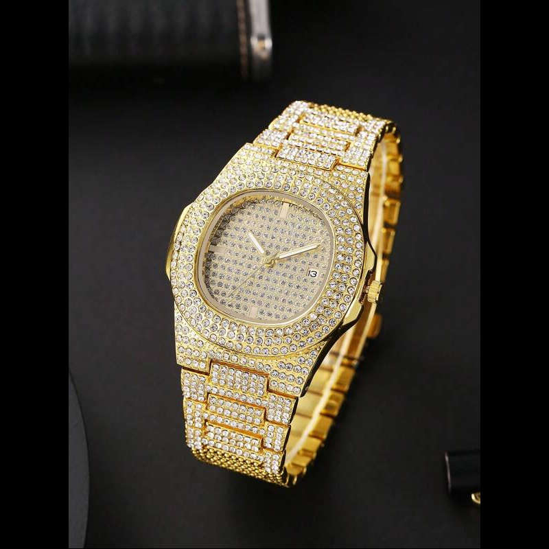 Luxury Unisex Diamond Encrusted Quartz Wristwatch (Gold)