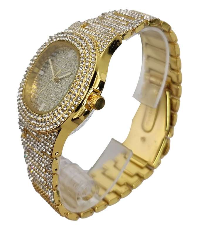 Luxury Unisex Diamond Encrusted Quartz Wristwatch (Gold)