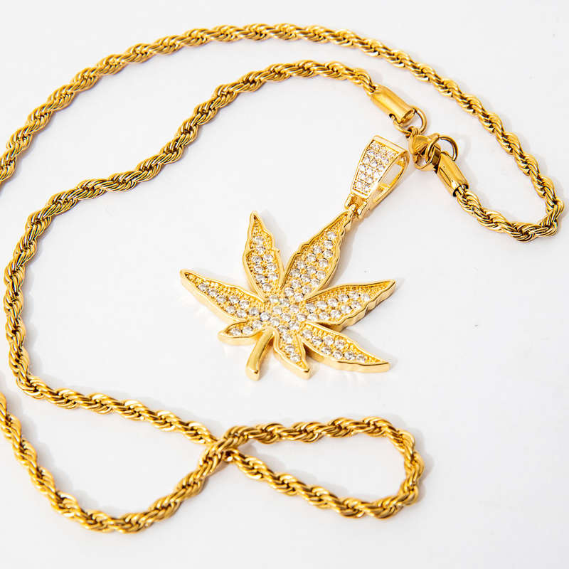 Gold Plated CZ Diamond Iced Weed Pendant