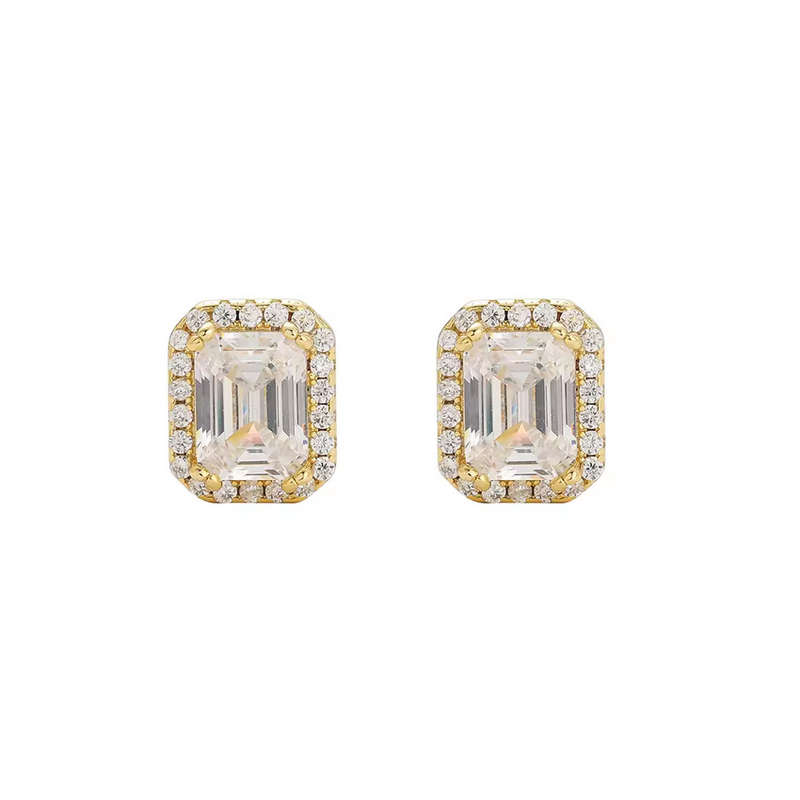 Gold Plated Diamond Encrusted Rectangular  Earrings