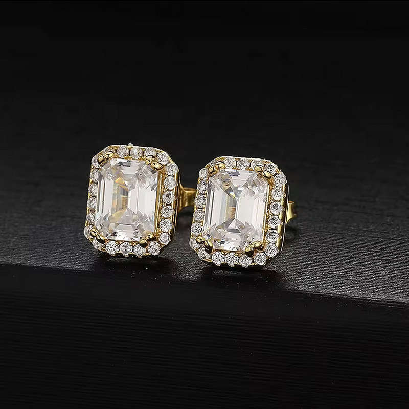 Gold Plated Diamond Encrusted Rectangular  Earrings