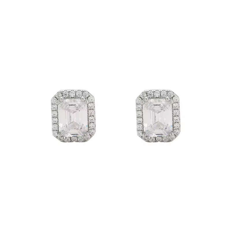 Silver Plated Diamond Encrusted Rectangular Earrings