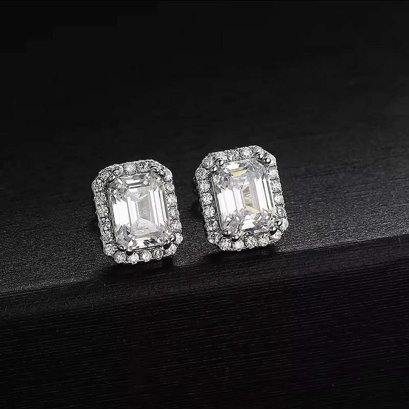 Silver Plated Diamond Encrusted Rectangular Earrings