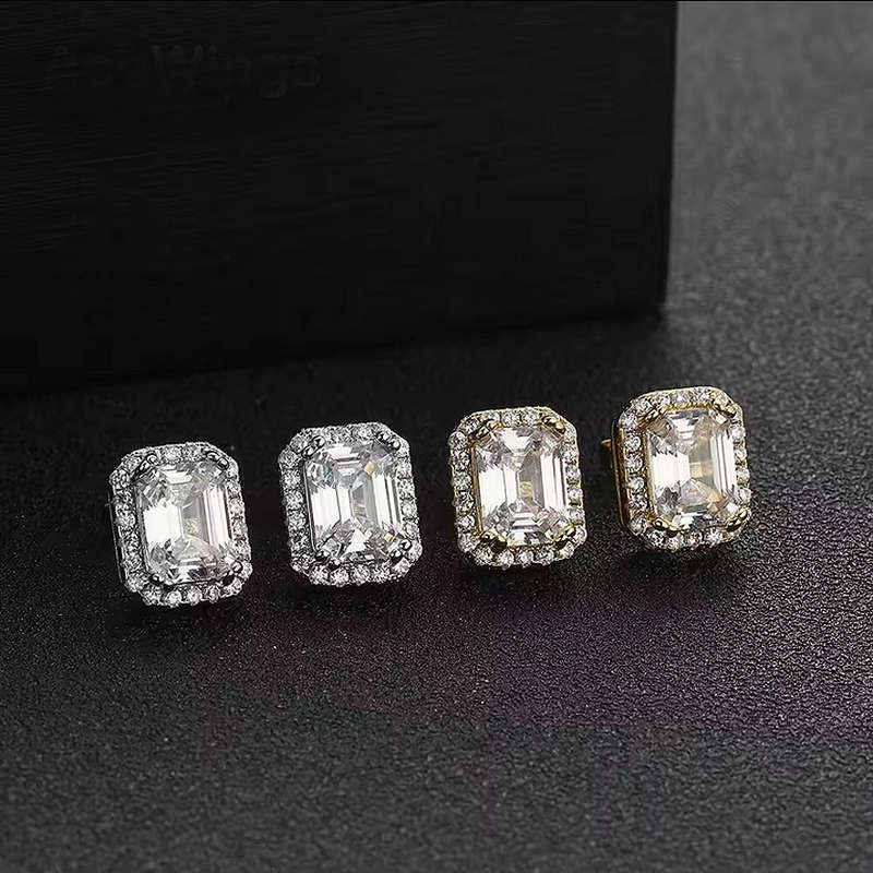 Silver Plated Diamond Encrusted Rectangular Earrings