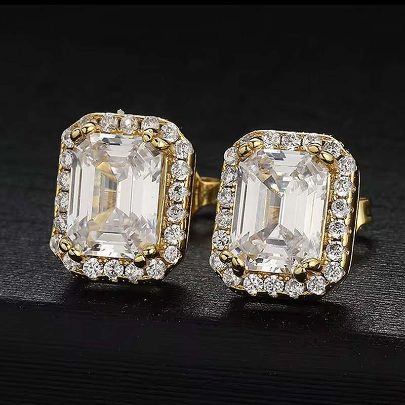 Gold Plated Diamond Encrusted Rectangular  Earrings