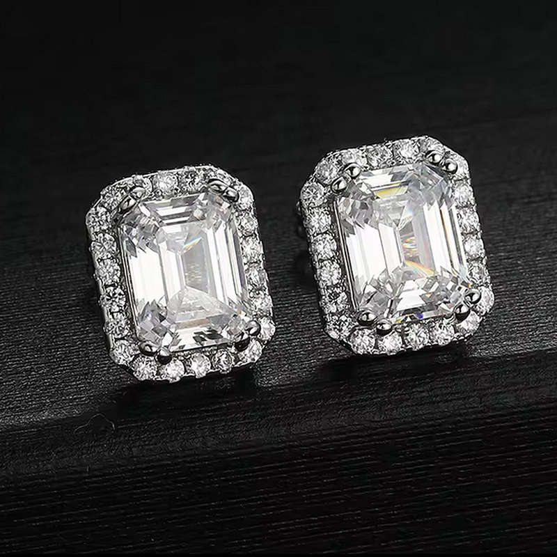 Silver Plated Diamond Encrusted Rectangular Earrings