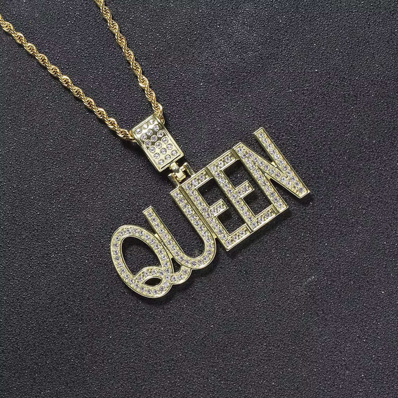 Hip Hop Iced Encrusted Queen Pendant and 20inch Rope Chain Product (Gold)