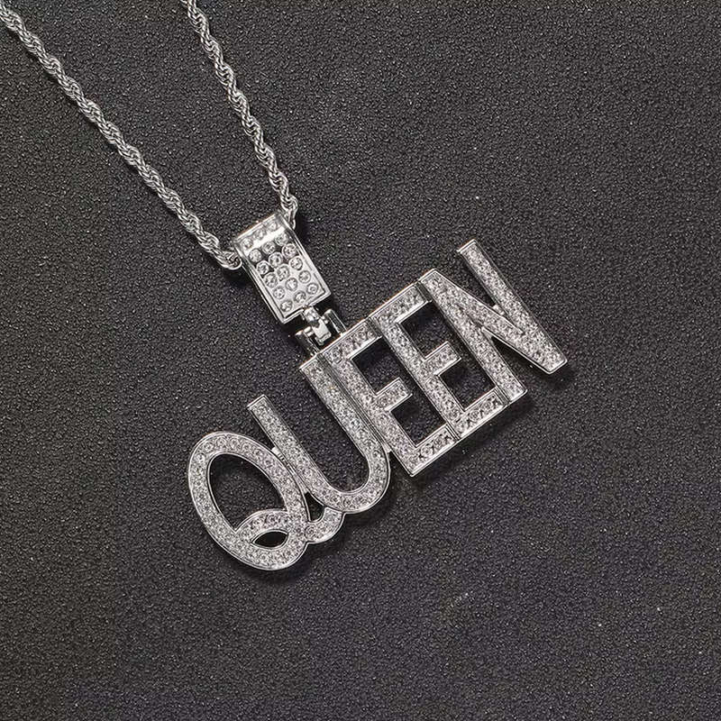 Hip Hop Iced Encrusted Queen Pendant and 20inch Rope Chain Product (Silver)