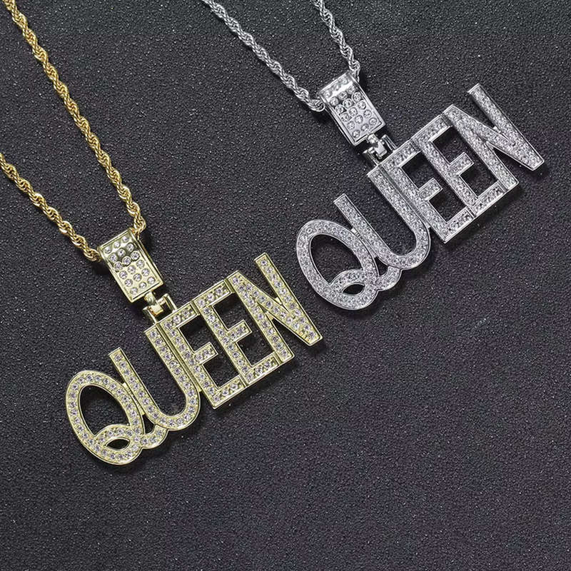 Hip Hop Iced Encrusted Queen Pendant and 20inch Rope Chain Product (Silver)