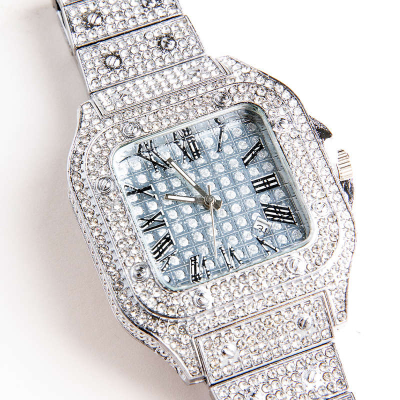 Silver Luxury Bling King Square Square-Dial Hip Hop CZ Diamond Watch