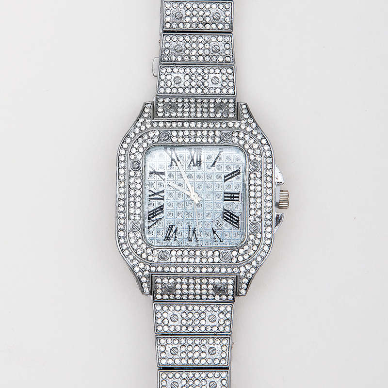 Silver Luxury Bling King Square Square-Dial Hip Hop CZ Diamond Watch
