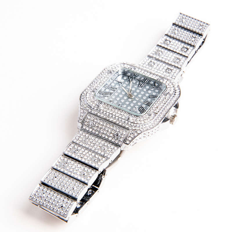 Silver Luxury Bling King Square Square-Dial Hip Hop CZ Diamond Watch