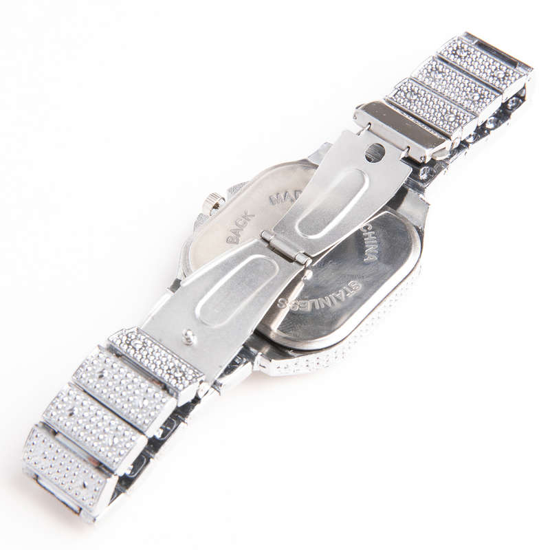 Silver Luxury Bling King Square Square-Dial Hip Hop CZ Diamond Watch