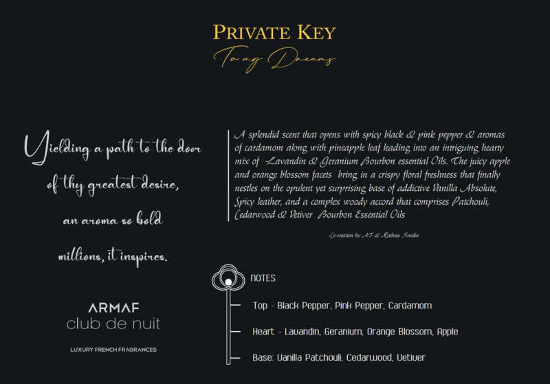 Armaf Club De Nuit Private Key To My Dream 100 ml Extrait De Parfum Aromatic Woody scent